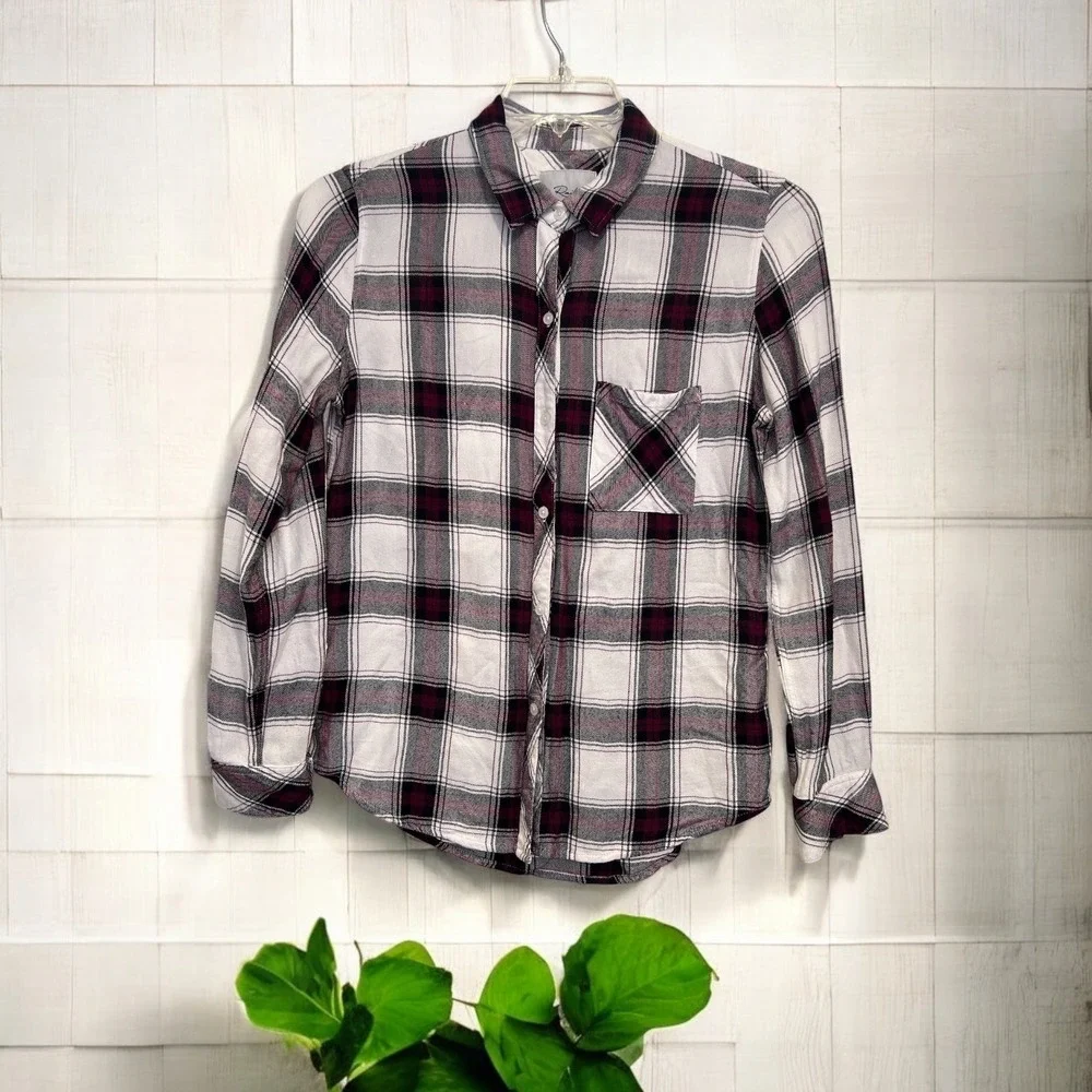 Rails | Plaid‎ Plum Navy White Button Down Shirt Size Small Grunge Y2K Inspired